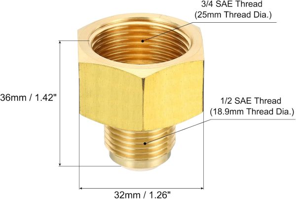 Brass Flare Tube Fitting PATIKIL 1/2 to 5/8 SAE-1