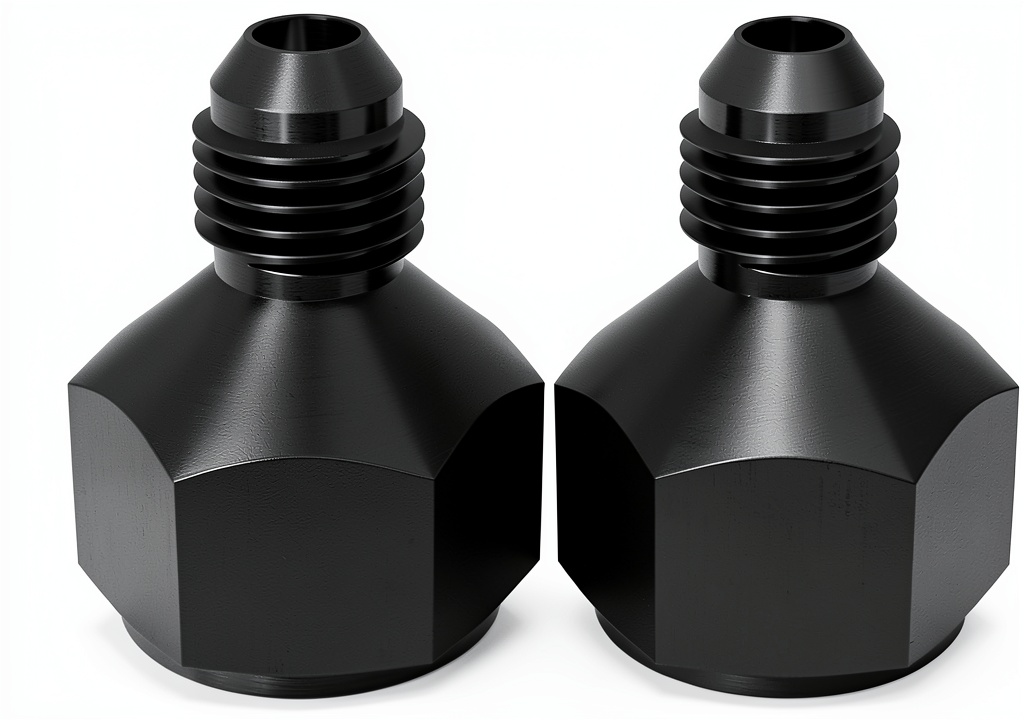 APIELE AN reducer adapter showing black anodized finish and thread details